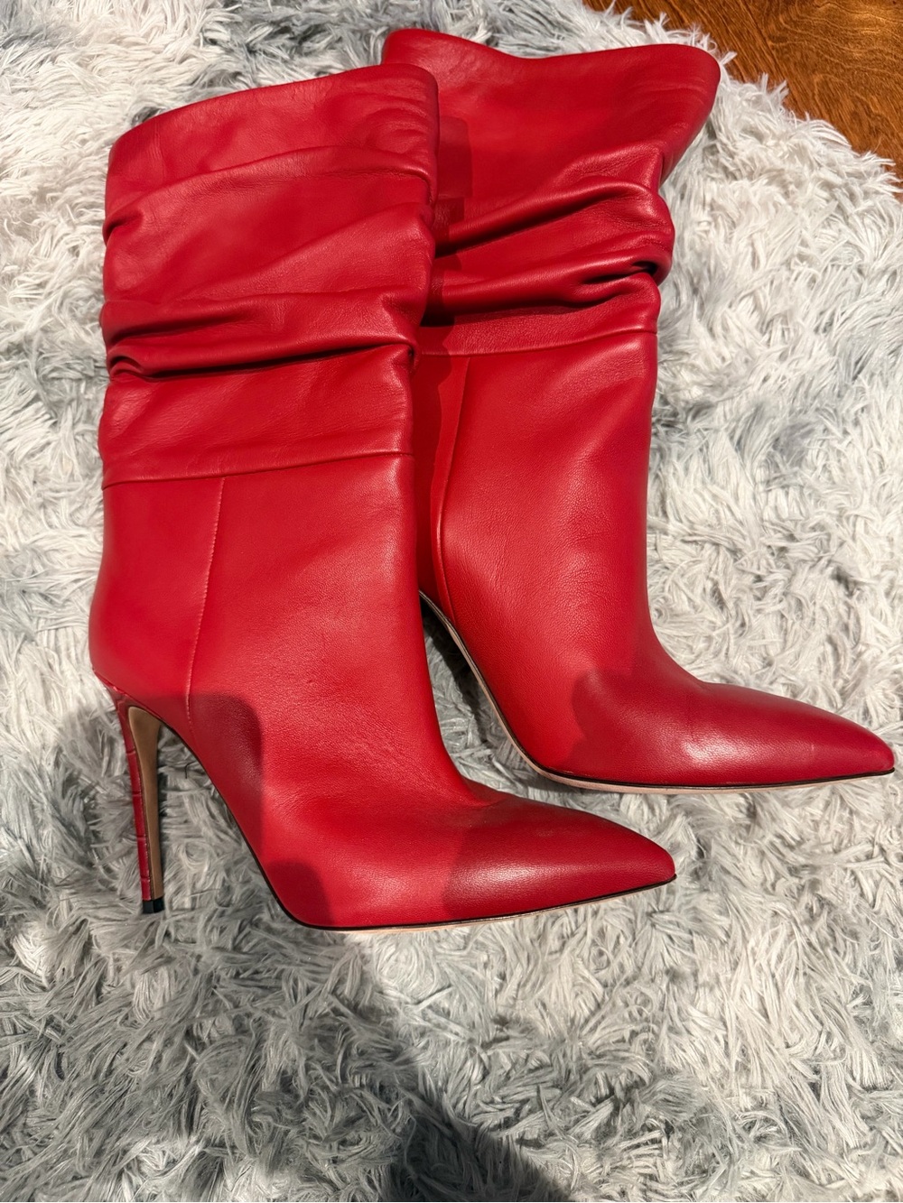 Red Slouchy Pointed-Toe Stiletto Boots - Women
